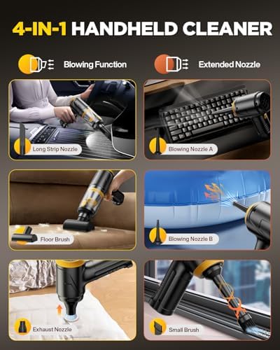 Handheld Vacuum Cleaner, 21000Pa Cordless 4-in-1 Mini Car Vacuum