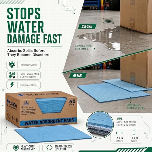 Water Absorbent Pads, Reusable Pads, 17.5"x13.5", 50 Count