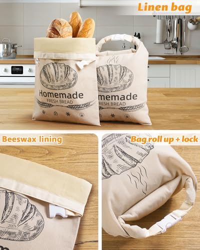2 Pack Beeswax Bread Bags for Homemade Sourdough Reusable Beeswax Bread Bag