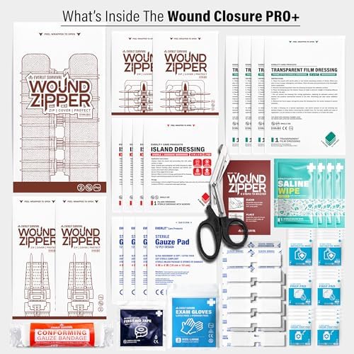 Wound Closure Kit | Surgical Zip-Stitch Devices for Cut & Laceration | Sterile, Suture-Free, Stitch-Less Adhesive Butterfly Bandages for Emergency First Aid Wound Care (Ultimate Pro+ Kit)