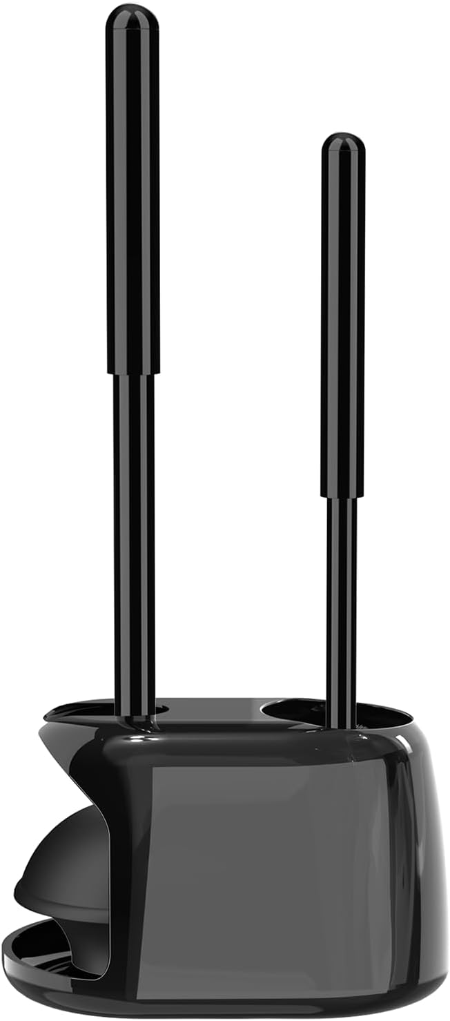 SetSail Toilet Brush and Plunger Set, Semi-Hidden Toilet Plungers Heavy Duty Toilet Bowl Brush and Holder for Bathroom Toilet Plunger and Brush Set for Deeply Cleaning - Black