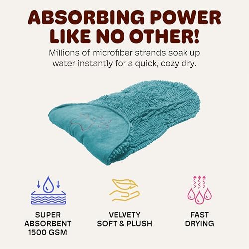 Dog Gone Smart The Dirty Dog Shammy Bath Towel - Pacific Blue, 31×13 in
