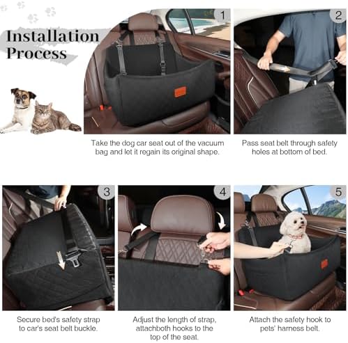 Dog Car Seat for Medium & Large Dogs Up to 55lbs, Memory Foam Cushion, Washable Cover, Safety Straps & Non-Slip Bottom(Black,Large)