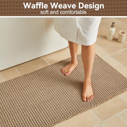 Waffle Bath Mat, Small Boho Bathroom Rugs Non Slip 16x24 Beige