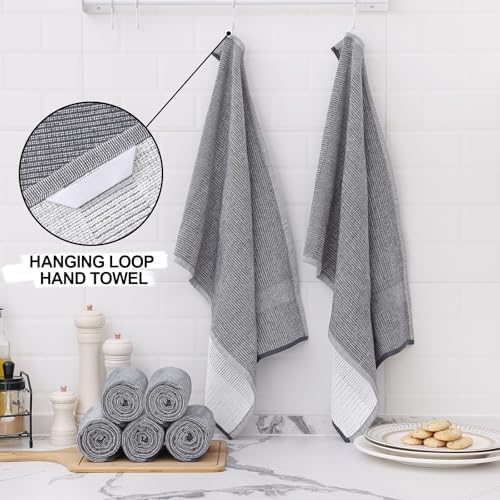 380 GSM Cotton Premium Kitchen Towels 6 Pack, 18"x 28", Grey