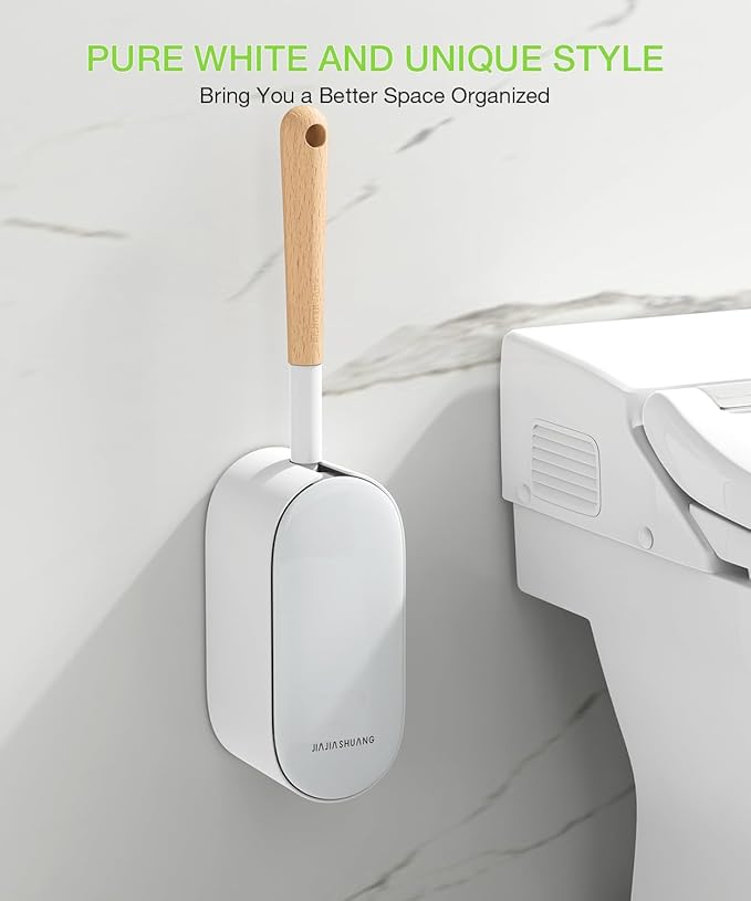 OSCIOSS Bamboo Toilet Brush Set, 2 Pack with Ergonomic Design, Compact Size, Durable Bristles, Wooden Holder for Bathroom Cleaning