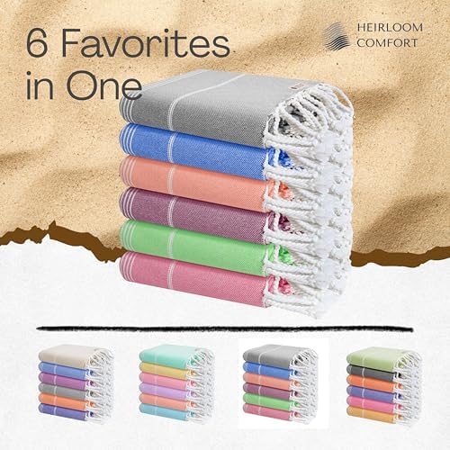 Multi Color Turkish Beach Towels 6 Pack, Oversized 40"x71", Sand Free, Absorbent, 100% Cotton, Quick Dry, Spa, Gym, Travel, Pool Towels, Prewashed, Machine Washable - Carnival Colors