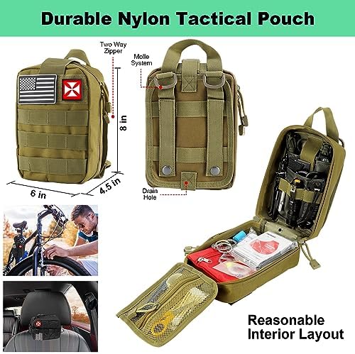 Survival Kit 256 in 1, First Aid Kit Survival Gear Tools Trauma Kit with Molle Pouch for Outdoor, Camping, Hunting, Hiking, Earthquake, Home, Office, Gifts for Men Dad Husband Women