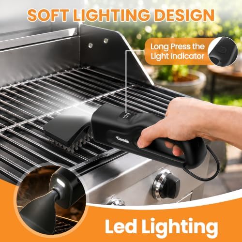 Electric Grill Brush with LED Light, Grill Cleaner for Outdoor Grill（Black）