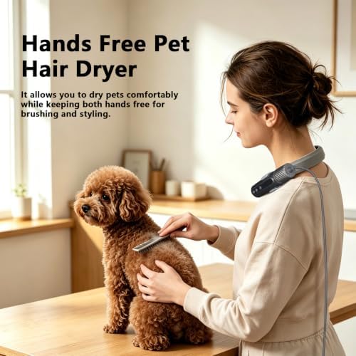 Neck Dryer for Pet Grooming, Hands-Free Dog Hair Dryer, 4 Speeds, 4 Temp