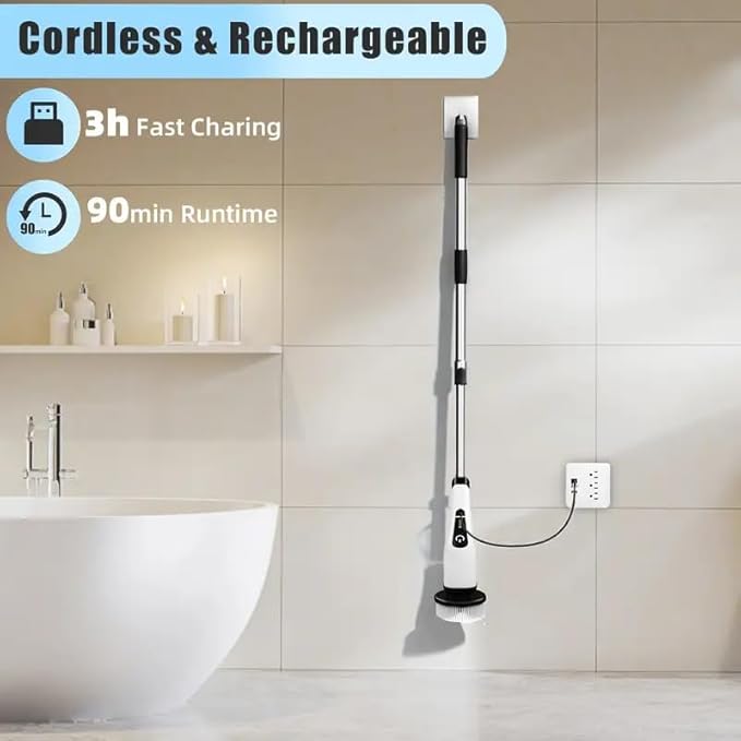 Electric Spin Scrubber,Cordless Cleaning Brush,Shower Cleaning Brush with 8 Replaceable Brush Heads, Power Scrubber 5 Adjustable Speeds for Floor Bathroom Shower Bathtub Glass Car, Gift