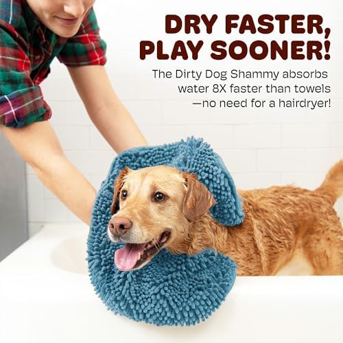 Dog Gone Smart The Dirty Dog Shammy Bath Towel - Pacific Blue, 31×13 in