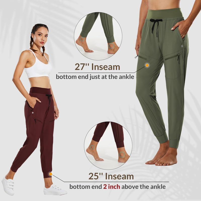 Women's Lightweight Hiking Pants with 5 Zippered Pockets