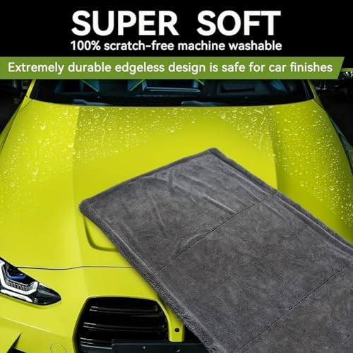 1300GSM Microfiber Car Drying Towel, Double-Twist Loop, Ultra-Absorbent, Quick-Dry, Lint- & Streak-Free, Scratch-Safe, for Car Wash & Detailing (1 Pack) (Dark Grey, 24" x 36")