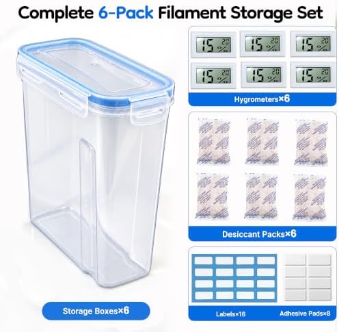 Filament Storage Box, 6-Pack 3D Printer Filament Storage Containers