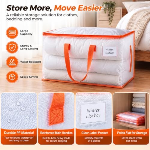 6-Pack Clear Moving Bags Heavy Duty Extra Large, Storage Totes