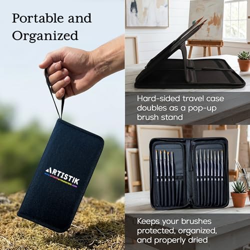 13-Piece Miniature Paint Brush Set with Carry Case for Detail Art
