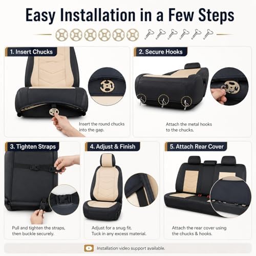 Car Seat Covers Full Set 5 Seats, Leather Car Seat Cover, Car Seat Cushion Waterproof, Front Seats Back Seat Covers, Car Seat Protector Universal Fit Trucks Vans SUVs Sedans Most Cars Black&Tan