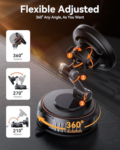 For MagSafe Car Mount[3800gf Strong Magnet & 90+LBS Suction Base]Magnetic Phone Holders for Your Car, 360° Adjustable Dash& Windshield Wall Mount with Adhesive Suction Cup for All Smartphones