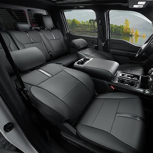 For Ford F150 Seat Covers 2015-2024 2025 2026 2027,Full Set Leather Waterproof Black Trucks Pickup Seat Covers Custom Fit for Ford F150 Accessories,Car Seat Cover for SuperCrew/CrewCab(XL,XLT)