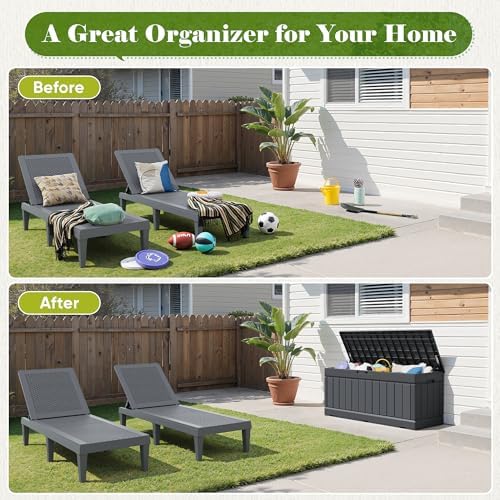 80 Gallon Outdoor Storage Box, Resin Deck Box Waterproof Patio Bin
