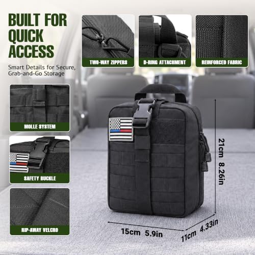 246 Piece First Aid Kit with Tourniquet and MOLLE Pouch, Portable Emergency Supplies and Survival Gear for Camping, Hiking, Travel, Car and Home, Black