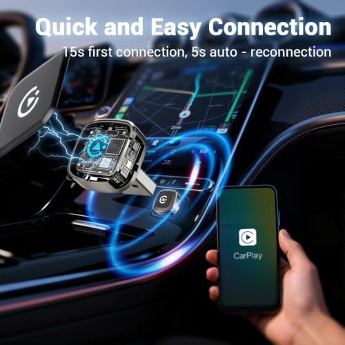 Wireless Carplay Adapter, Suitable for Vehicles Equipped with Cabled CarPlay, Plug and Play Feature enables Fast and Stable CarPlay Wireless Connection, Suitable for 800+ Vehicles (Grey)