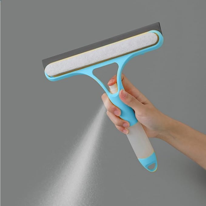 3 in 1 Window Cleaning Squeegee, Professional Multi-Function Window Squeegee with Sprayer for Shower Glass, Tile, Mirror Cleaning,Easy to Clean Cleaner Tool for Indoor Outdoor High Windows (Blue)