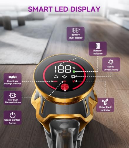 Cordless Vacuum Cleaner, 750W 70KPA Vacuum Cleaners for Home, 75Mins Stick Vacuum Cordless Rechargeable with Anti-Tangle, 8-in-1 Lightweight Wireless Vacuum for Pet Hair Hardwood Floors Carpet