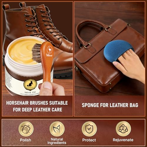 4-in-1 Natural Mink Oil 8.2oz Leather Cleaner and Conditioner, Premium Waterproof Soften Restore Formula – Leather Cleaner & Protector for Boots, Shoes, Jackets, Car Interiors, Saddle, Bags