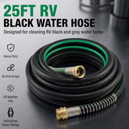 Hybrid Garden Hose 5/8-Inch x 25FT, RV Water Hose, Black Green
