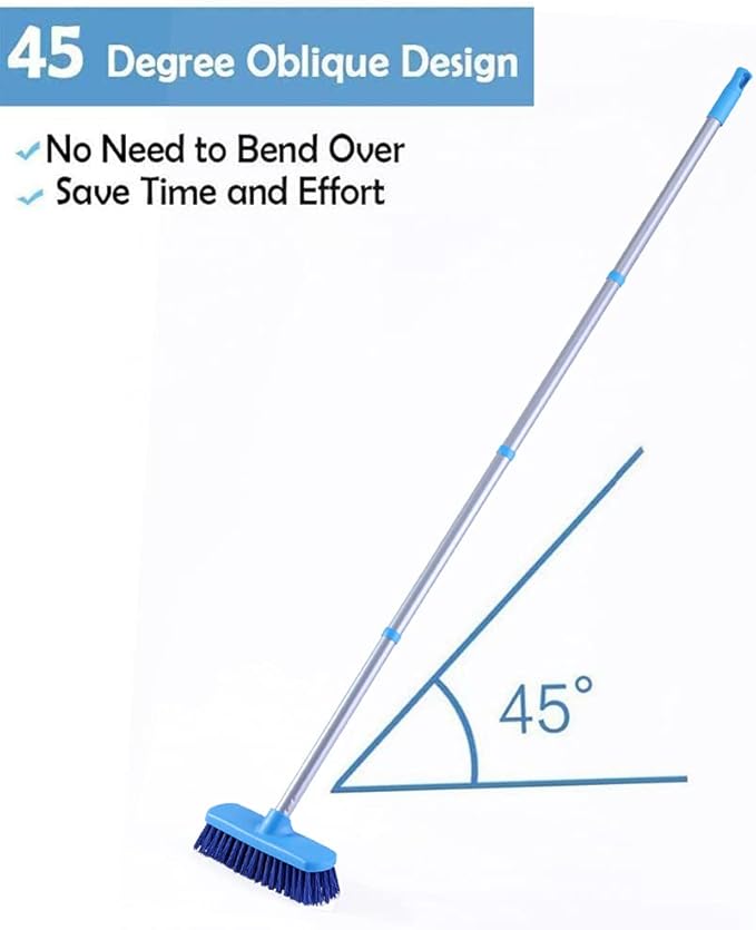 YONILL Deck Brush with Long Handle - Floor Scrub Brushes for Cleaning Shower, Stiff Bristle Scrubbing Brush, 50" Floor Scrubber Brush for Bathroom, Bathtub, Tub, Tile Floors, Garage and Patio