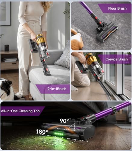 Cordless Vacuum Cleaner, 750W 70KPA Vacuum Cleaners for Home, 75Mins Stick Vacuum Cordless Rechargeable with Anti-Tangle, 8-in-1 Lightweight Wireless Vacuum for Pet Hair Hardwood Floors Carpet