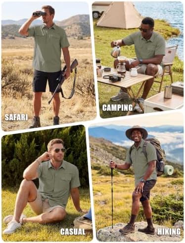 Men's Sun Protection Fishing Shirts UPF 50+ Lightweight Quick Dry Cooling Short Sleeve Shirts for Work Hiking Safari
