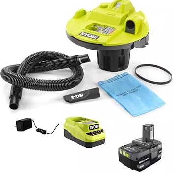 RYOBI ONE+ 18V Cordless 5 Gal. Wet/Dry Vacuum Kit with 1-1/4 in. Hose, Crevice Tool, 4.0 Ah Battery, and Charger - Cleanova