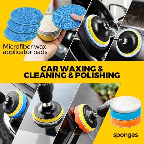 22Pack Drill Brush Attachments Set,Scrub Pads & Sponge, Buffing Pads,Power Scrubber Brush,Car Polishing Pad Kit,Wax Applicator Pad,Car Cleaning Kit,Masonry Brushes,Cleaning Supplies