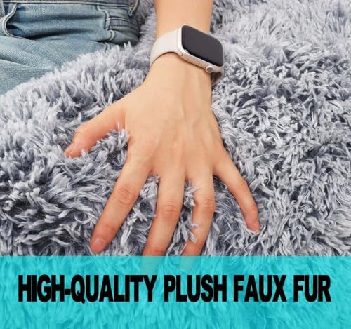 Fluffy Stuffed Animal Storage Bean Bag Chair Cover (No Filler), Faux Fur Comfy Bean Bag Cover for Organizing Plush Toys or Textile, for Adults Teens Kids Girls, Gray