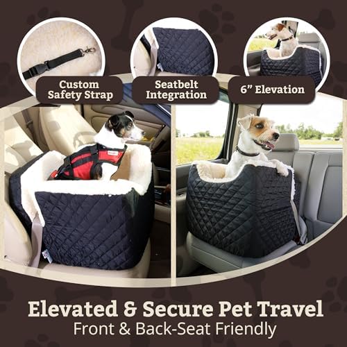 Lookout I Car Seat - Dog Car Seats for Small Dogs, Puppy Booster Bed for Small & Medium Sized Pets Up to 25 Lbs, Elevated, Washable - Medium, Black Quilted