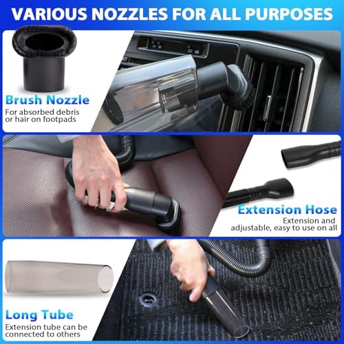 Car Cleaning Kit, Car Vacuum Kit, Gray Car Interior Detailing Kit with 8000PA High Power Vacuum, Including 7Pcs Detailing Brush Set and Bag