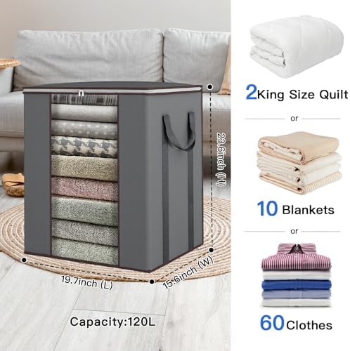 Comforter Storage Bags 120L for Blanket Clothes Bedding Sheet 2 Pack Grey