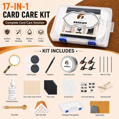 17-in-1 in Box Professional Card Cleaning & Polishing Kit – Complete Restoration, Flattening & Scratch Repair for PSA, Sports & Trading Cards with Fixing Jig & Swab and Polish Compound
