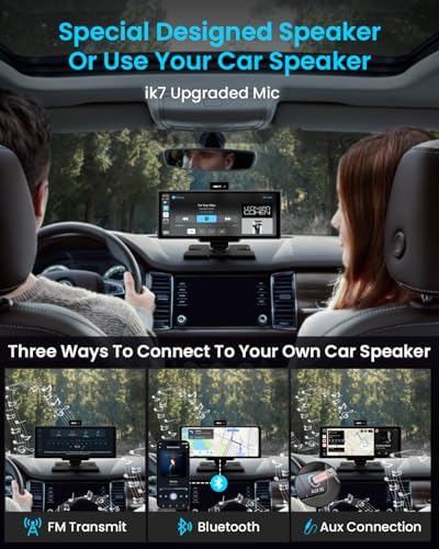 IK7 10-Inch Wireless Apple CarPlay Screen, Android Auto, 4K Dash Cam