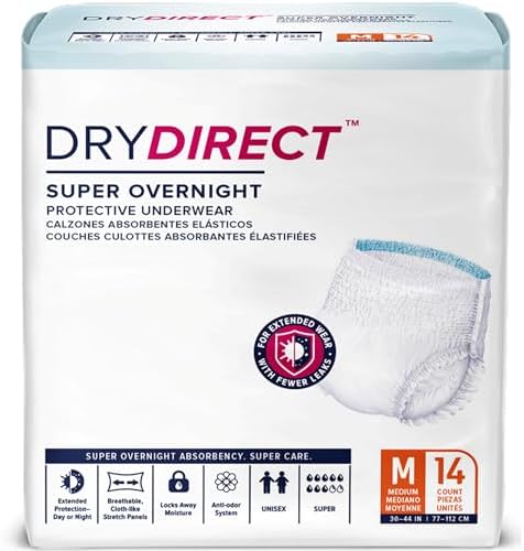 Super Overnight Underwear, Soft Cloth-Like Adult Diapers, Overnight Disposable Incontinence Protection - Medium (Pack of 14)