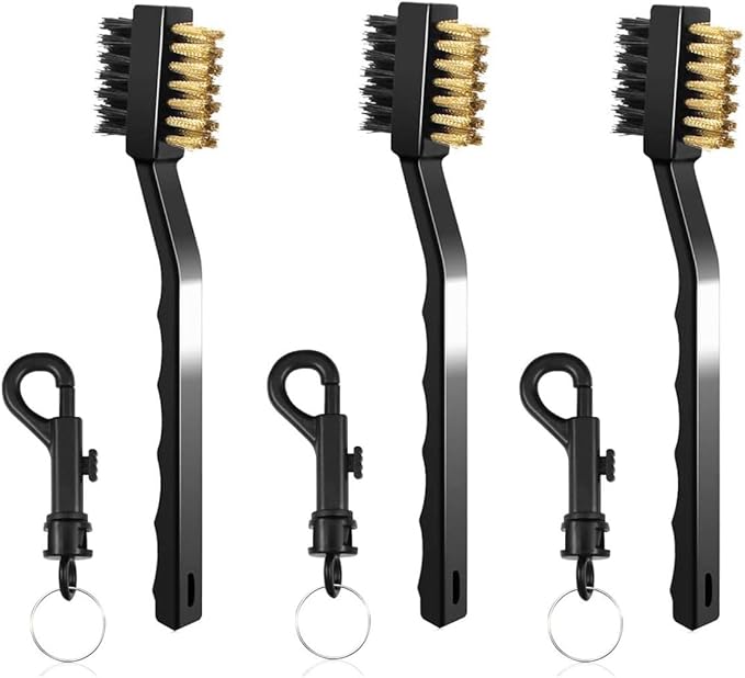 Pack of 3 Golf Club Brush and Club Groove Cleaner Set with Double Sided Brass and Nylon Bristle, Easily Attaches to Golf Bag