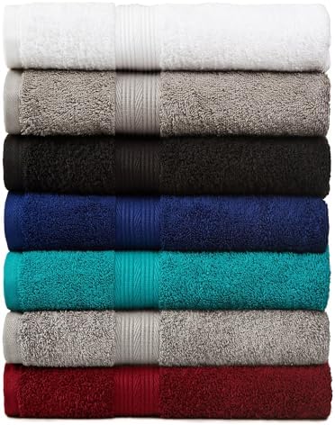6-Piece Highly Absorbent Fade-Resistant Towel Set, 100% Cotton Towels for Bathroom, Soft, 2 Bath Towels, 2 Hand Towels, 2 Washcloths, Black