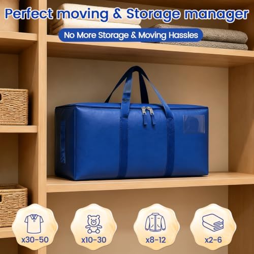 Heavy-Duty Moving Bags, Dark Blue, Medium, 8 Count