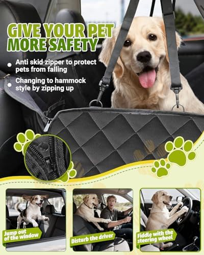 Dog Car Seat Cover, 600D Heavy Dute Car Seat Cover for Dogs Pets, 100% Waterproof Anti-Scratch Nonslip Dog Hammock for Cars, Seat Covers Protector with SeatBelt for Sedan SUV Truck Standard Black