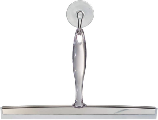 iDesign Zia Metal and Plastic Bathroom Squeegee for Shower, Glass Doors, Floors, Mirrors, with Suction Hook Holder , 12 Inches, Clear and Stainless Steel