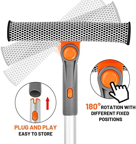 Professional Window Squeegee, 2-in-1 Rotatable Squeegee for Window Cleaning Kit, Window Cleaner Tool, Window Washing Equipment Kit with Extension Pole (20''-30'') for Shower/Windshield