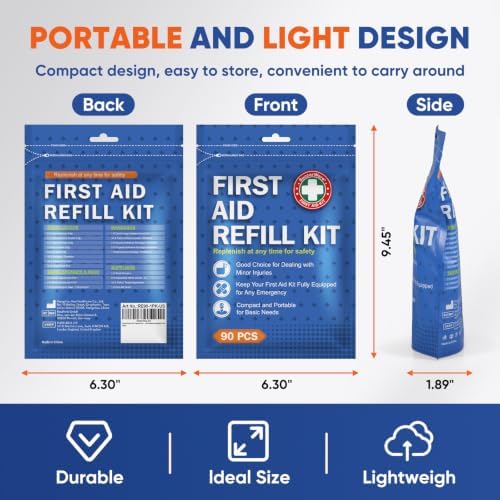 90 Pieces First Aid Refill Kit - Wound Care Kit Includes Bandages for Home, Travel, Hiking - Portable Replacement Kit for First Aid Medical Supplies（2 Set）